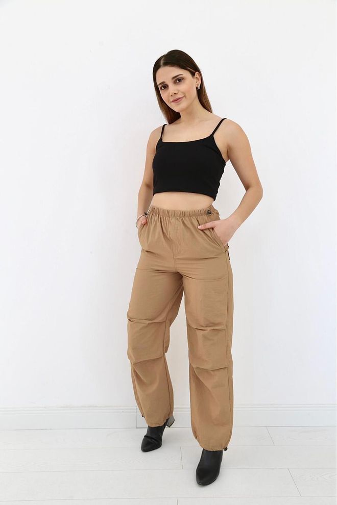 Elisa Elastische Parachutebroek Camel Groothandel Kleding Casual