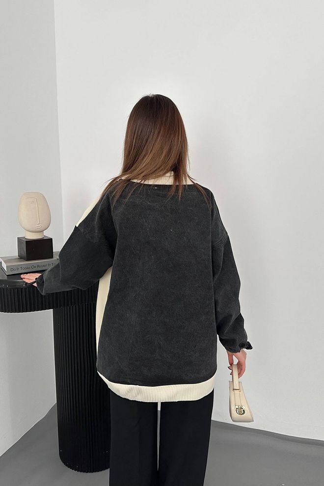 Elisa Cardigan En Denim Garni Noir Et Écru Vêtements en gros 4