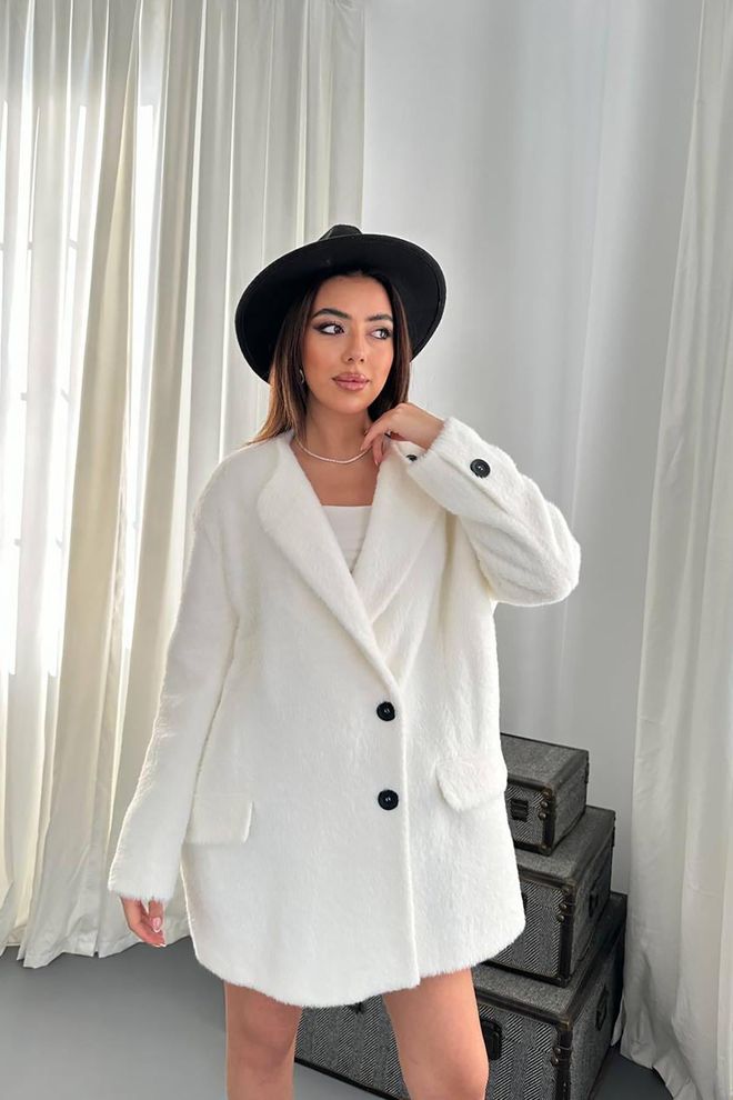 Elisa Furry Soft Coat Ecru Wholesale Clothing Casual