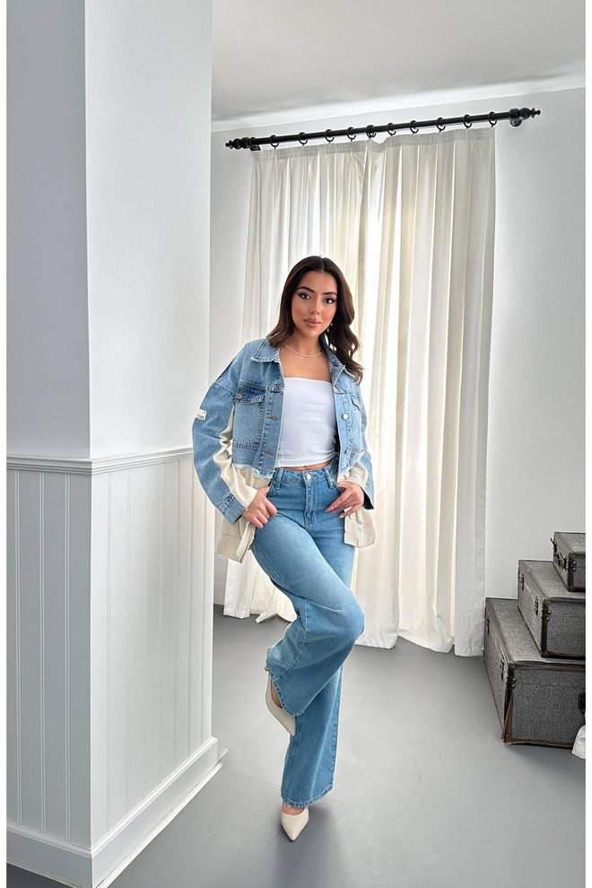 Elisa جاكيت دنيم مع تريكو أزرق ملابس بالجملة الخريف