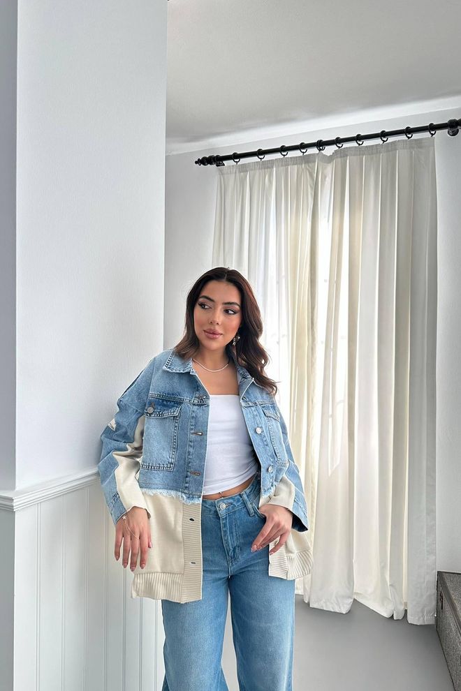 Elisa جاكيت دنيم مع تريكو أزرق ملابس بالجملة لا يوجد قماش