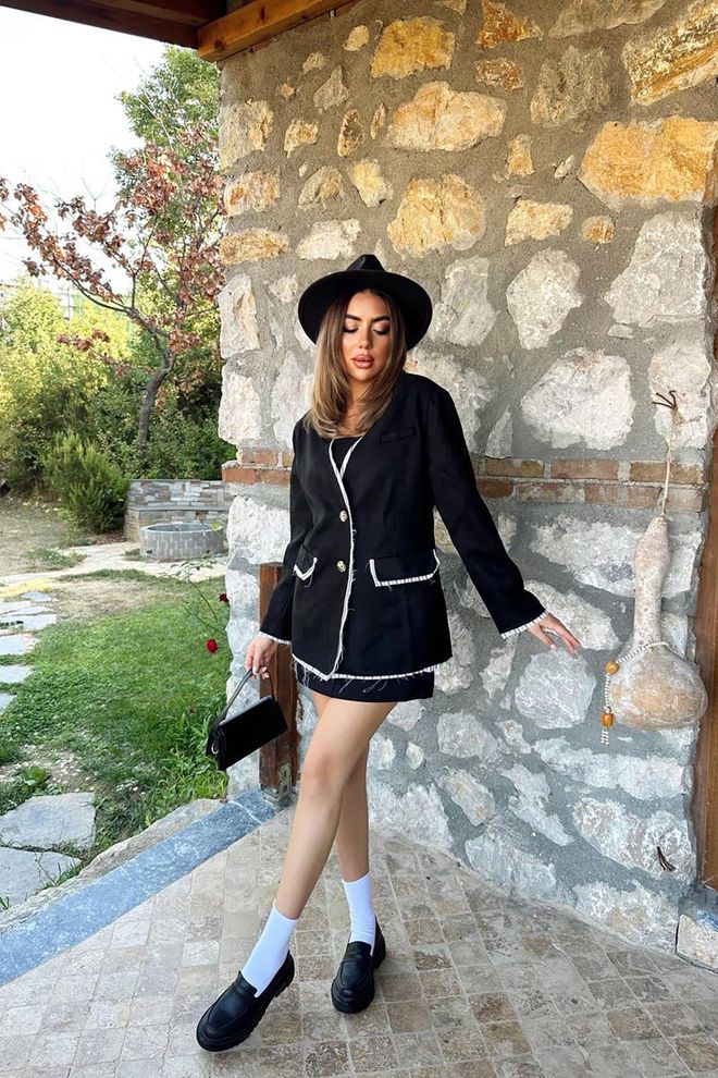 Elisa Black Striped Lined Garnished Suede Jacket Wholesale Clothing No Fabric