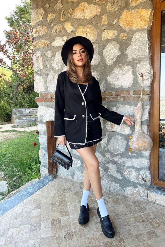 Elisa Black Striped Lined Garnished Suede Jacket Wholesale Clothing 2