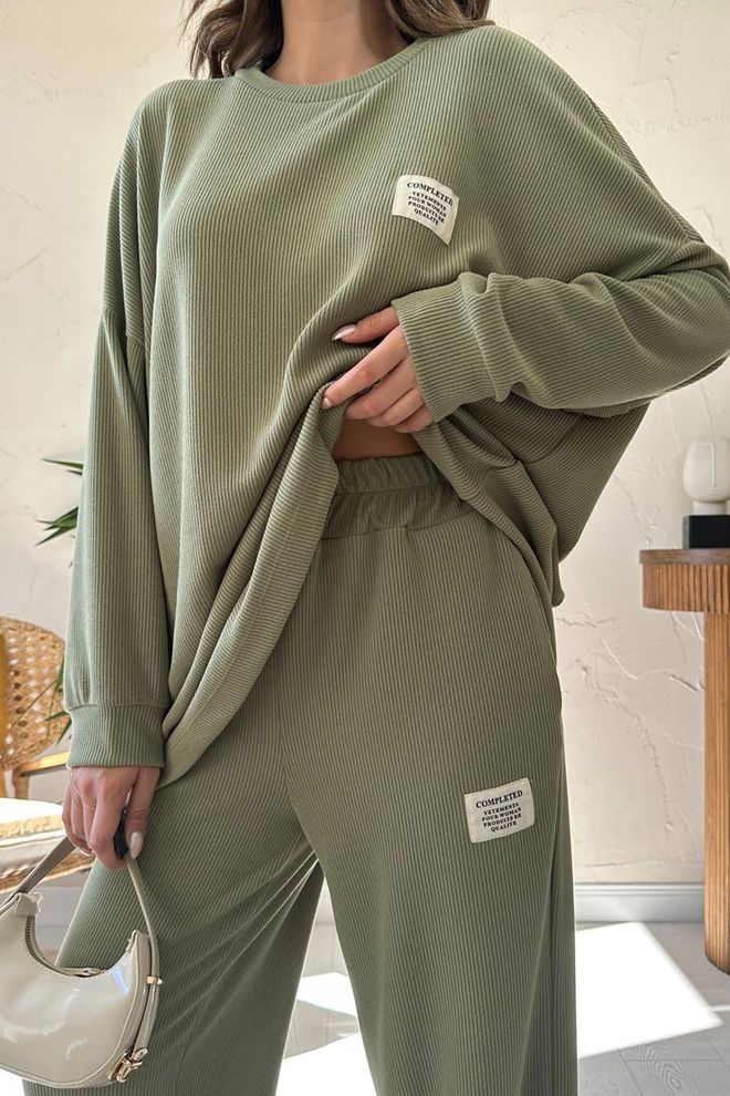 Elisa Classic Ribbed Sweater And Pants Set Green Wholesale Clothing Streetwear