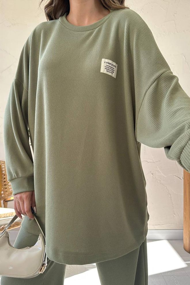 Elisa Classic Ribbed Sweater And Pants Set Green Wholesale Clothing Fall