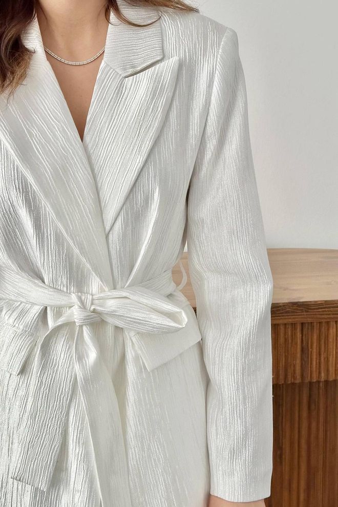 Elisa Waist Belt Jacket And Pants Shiny Suit Ecru Wholesale Clothing Fall