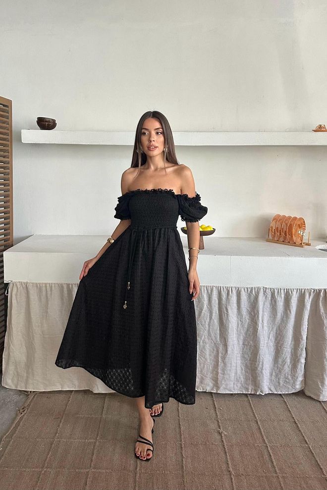 Elisa Vestido Bordado Gipeli Negro Al Por Mayor Ropa al por mayor Elegante