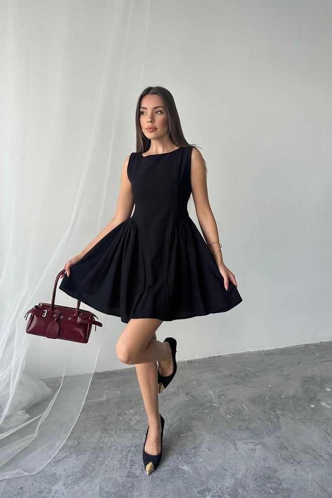 Elisa Vestido De Lino Con Volantes De Tamaño Mini Negro Al Por Mayor Ropa al por mayor Elegante