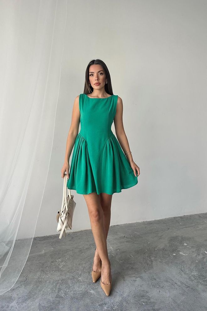 Elisa Abito In Lino Increspato Verde Mini Size All'ingrosso Abbigliamento all'ingrosso Elegante