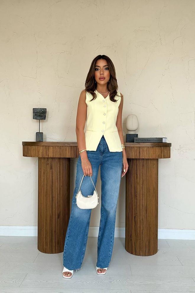 Elisa Chaleco Beige Entallado Con Botones Ropa al por mayor Modesto