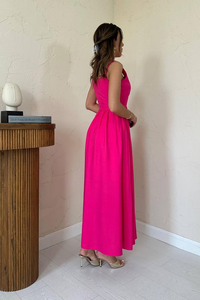 Elisa Fuchsia A Line Maxi Dress With Square Neck Wholesale Clothing Formal