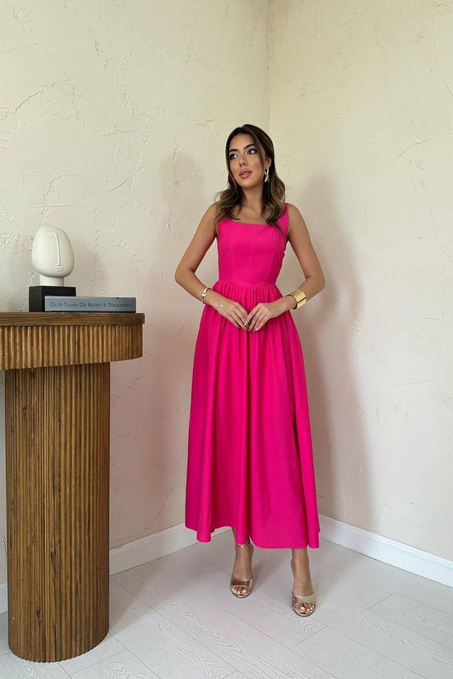 Elisa Fuchsia A Line Maxi Dress With Square Neck Wholesale Clothing 1