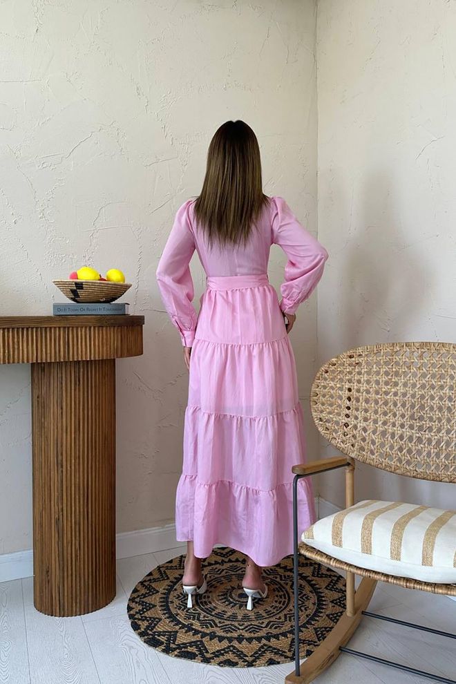 Elisa Elegant Pink Shirt Dress With Notched Neck And Long Sleeves Wholesale Clothing Casual