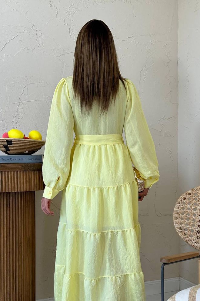 Elisa Yellow Modest Elegant Shirt Dress Maxi Wholesale Clothing Casual
