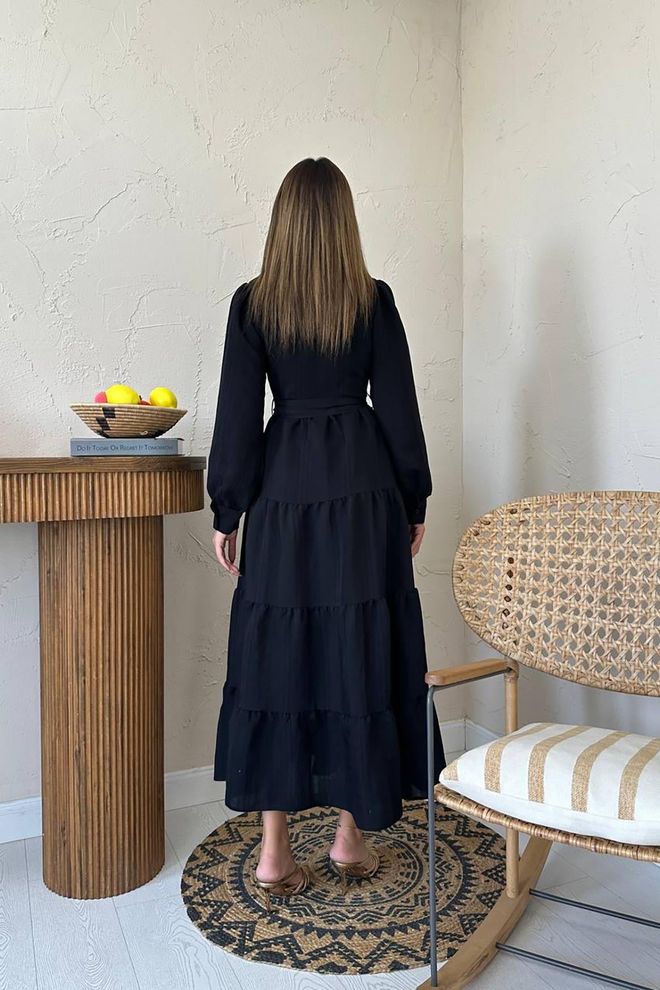 Elisa Black Modest Elegant Maxi Shirt Dress Wholesale Clothing Casual