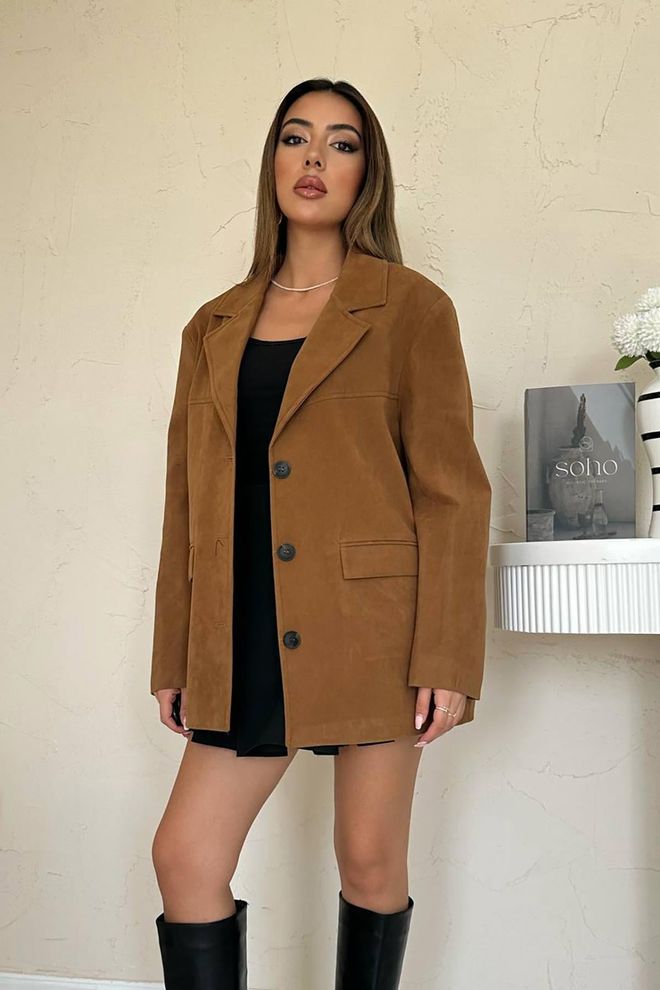 Elisa Brown Elegant Single Breasted Blazer Jacket Wholesale Clothing Spring