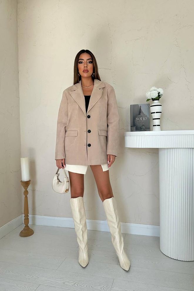 Elisa Bež Jednoredni Blejzer Jakna Veleprodaja odjeće Ležerni