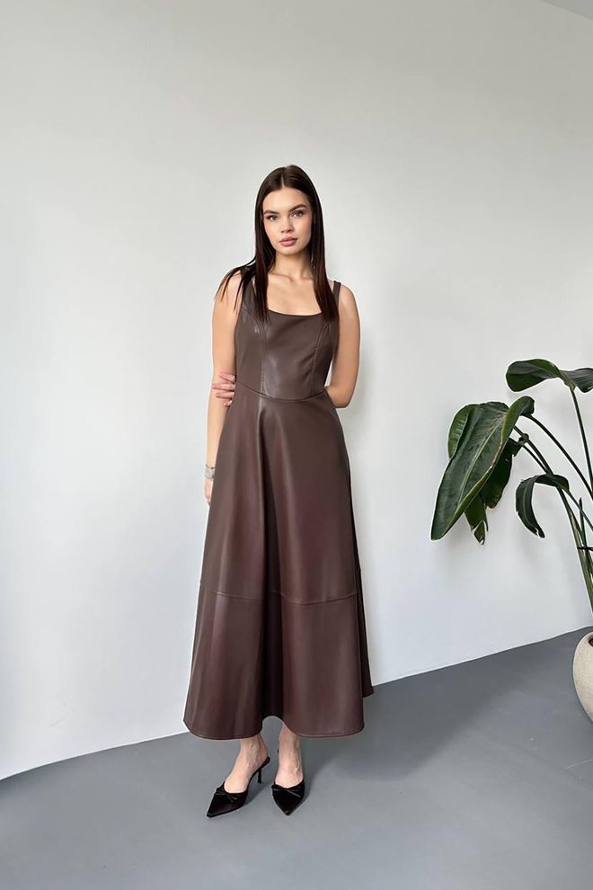 Elisa Коричневое Платье Макси Fit And Flare С Длинными Рукавами Оптовая продажа одежды Скромный