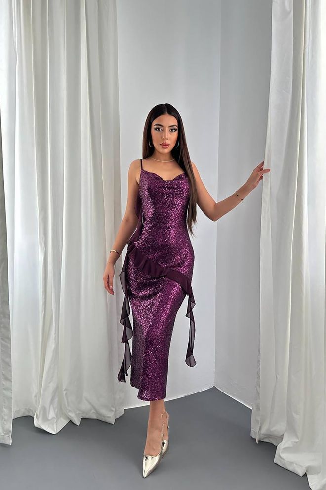 Elisa Vestito Viola Elegante Con Paillettes Sottoveste Abbigliamento all'ingrosso Sexy