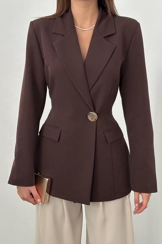 Elisa Brown Elegant Single Breasted Blazer Jacket Wholesale Clothing Formal