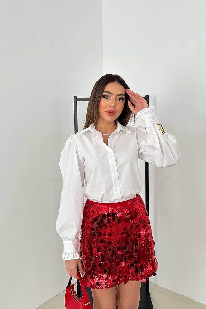 Elisa Red Bodycon Mini Skirt With Sequins Wholesale Clothing Birthday