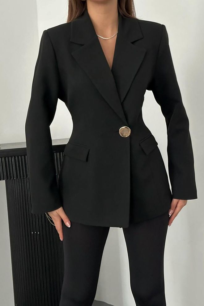 Elisa Black Elegant Single Breasted Blazer Jacket Wholesale Clothing Formal