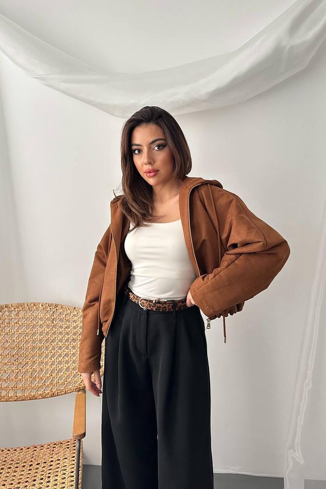 Elisa Brown Hooded Casual Streetwear Jacket Wholesale Clothing 1