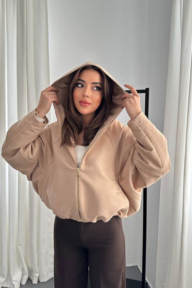 Elisa Beige Casual Sport Hoodie Jacket Wholesale Clothing 1