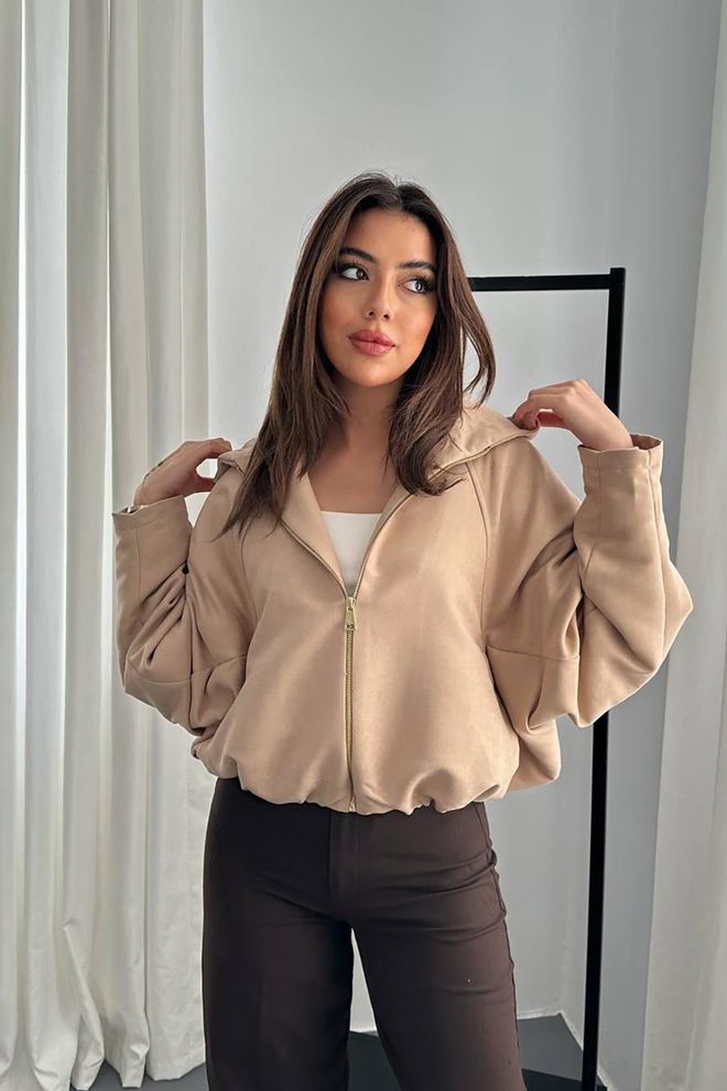 Elisa Blouson Sportif Décontracté Beige À Capuche Vêtements en gros Décontracté