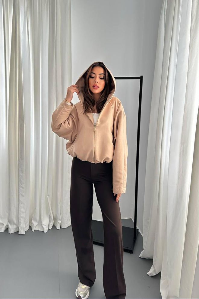 Elisa Beige Casual Sport Hoodie Jacket Wholesale Clothing Lounge