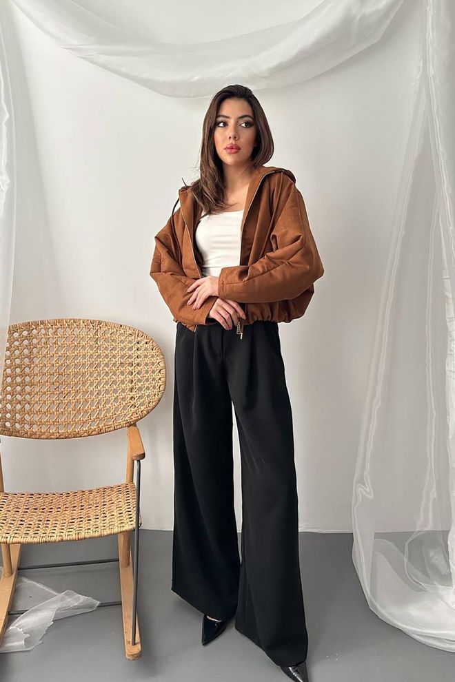 Elisa Brown Hooded Casual Streetwear Jacket Wholesale Clothing Lounge