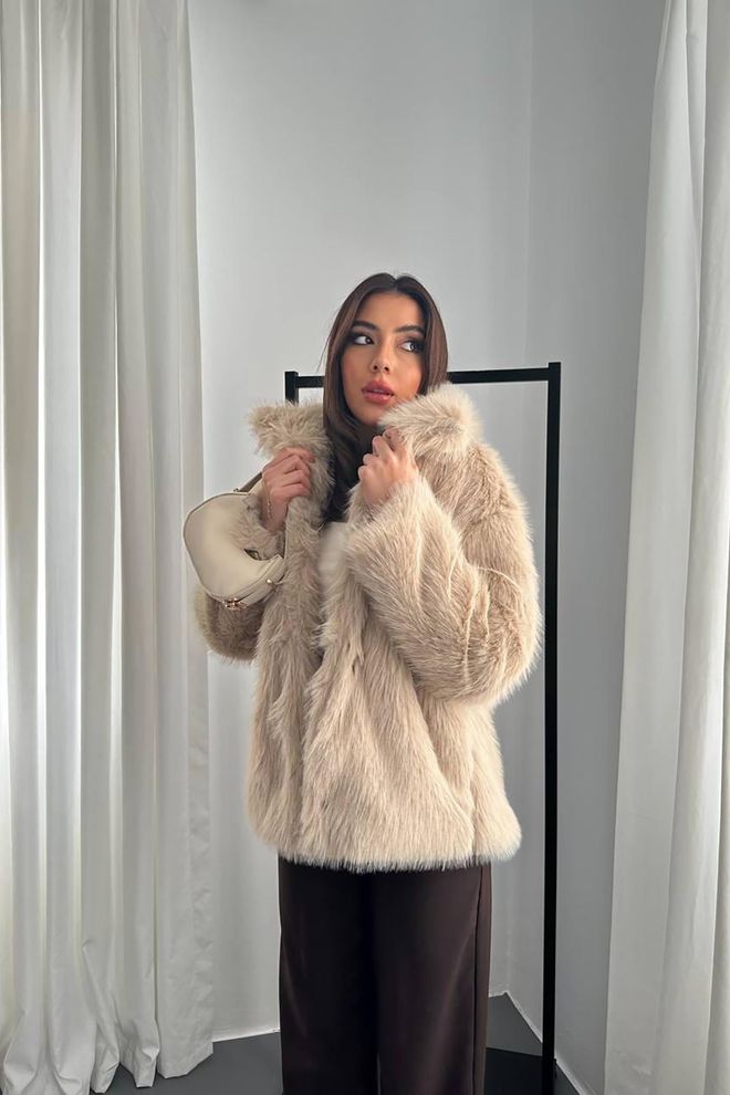 Elisa Beige Fur Jacket With Notched Collar Wholesale Clothing 1