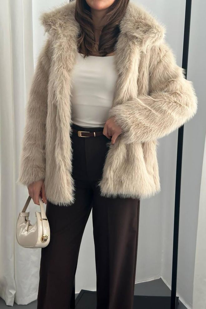 Elisa Beige Fur Jacket With Notched Collar Wholesale Clothing Fall