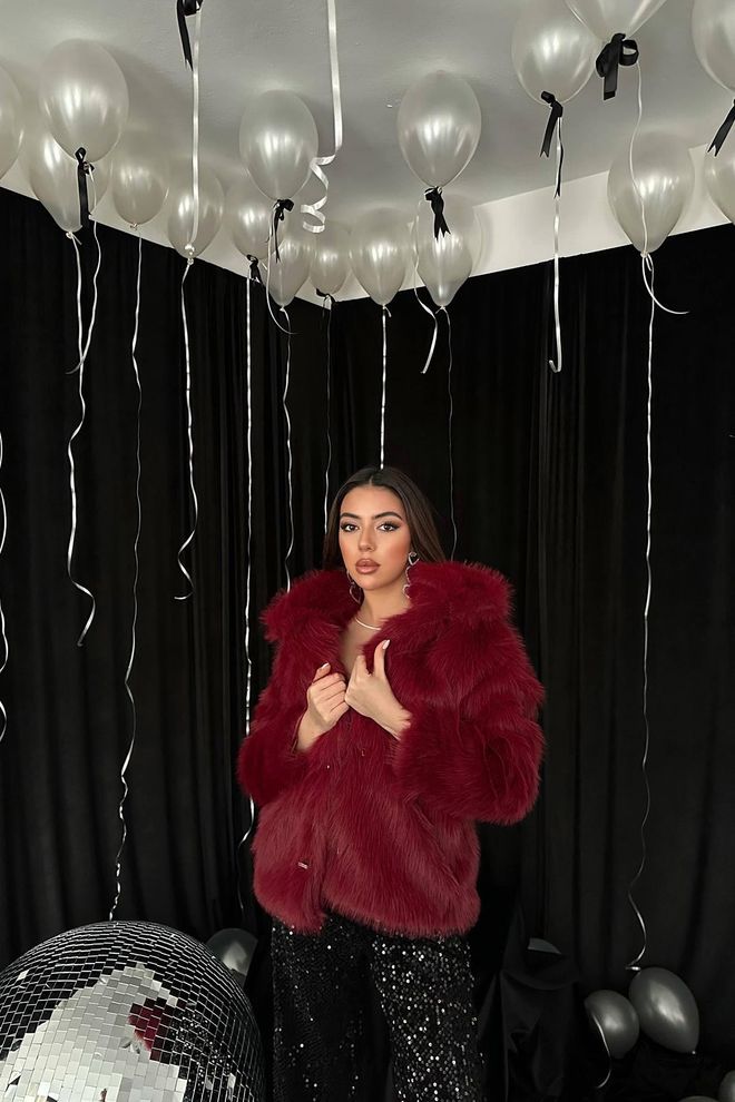 Elisa Claret Red Fur Jacket Wholesale Clothing 1