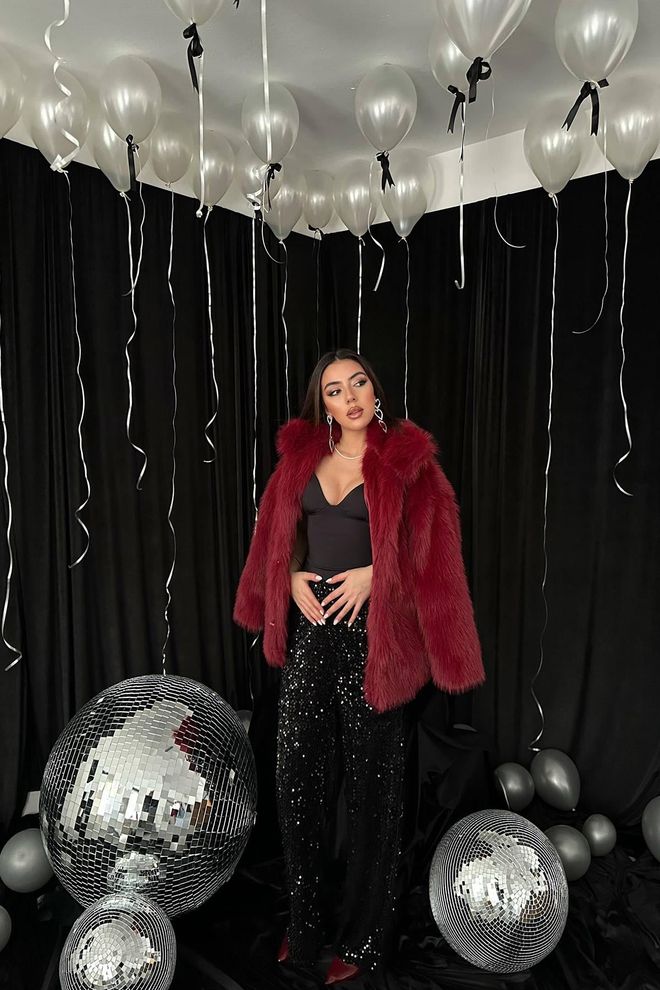 Elisa Claret Red Fur Jacket Wholesale Clothing Fall