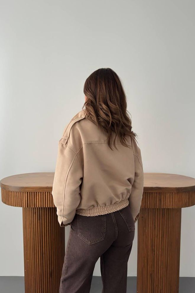 Elisa Beige Bomber Jacket With Oversized Fit Wholesale Clothing Vintage