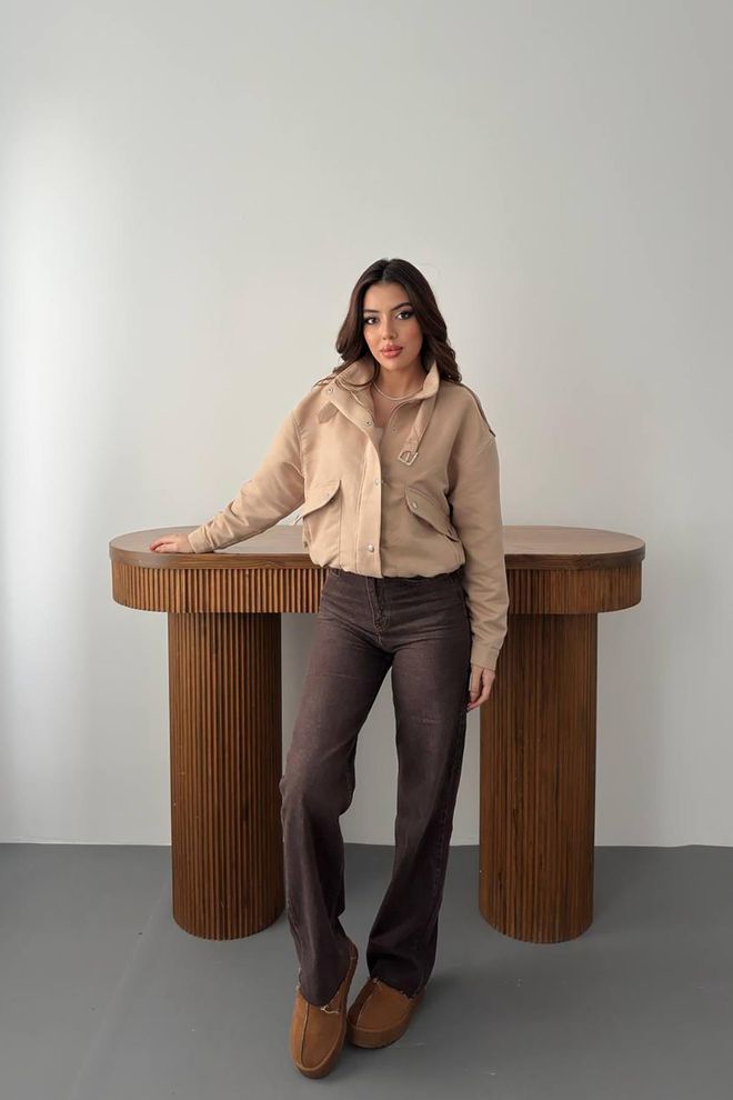 Elisa Beige Bomber Jacket With Oversized Fit Wholesale Clothing Lounge