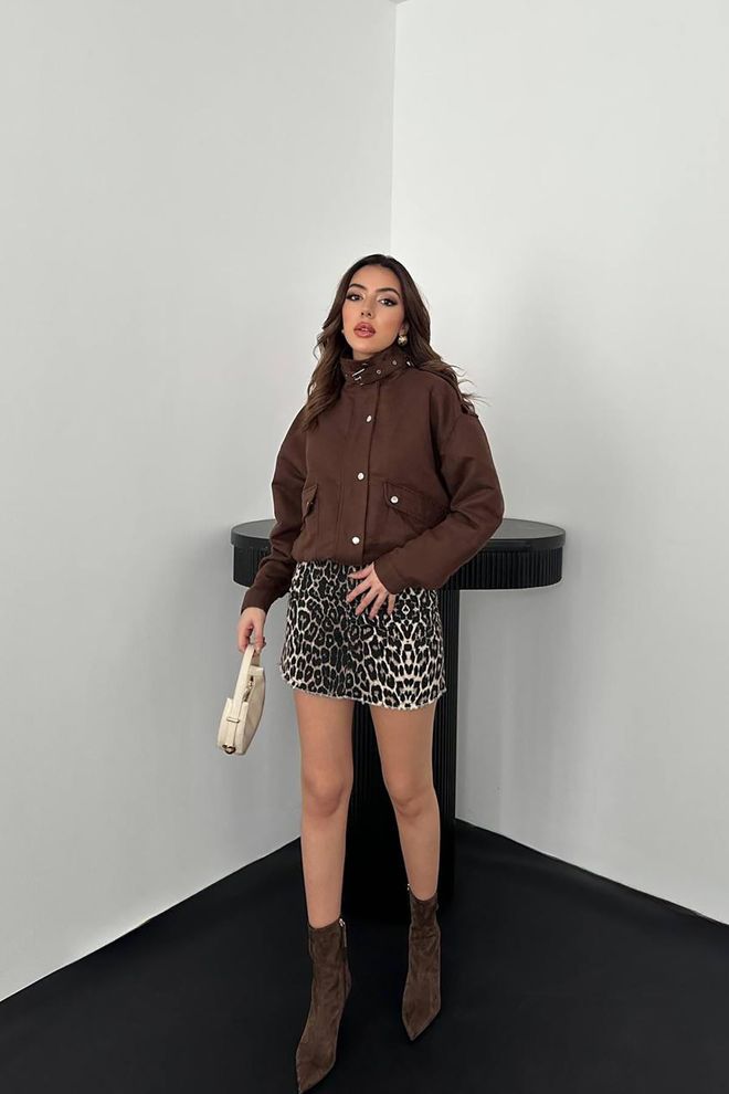 Elisa Brown Bomber Jacket With High Collar Wholesale Clothing Work