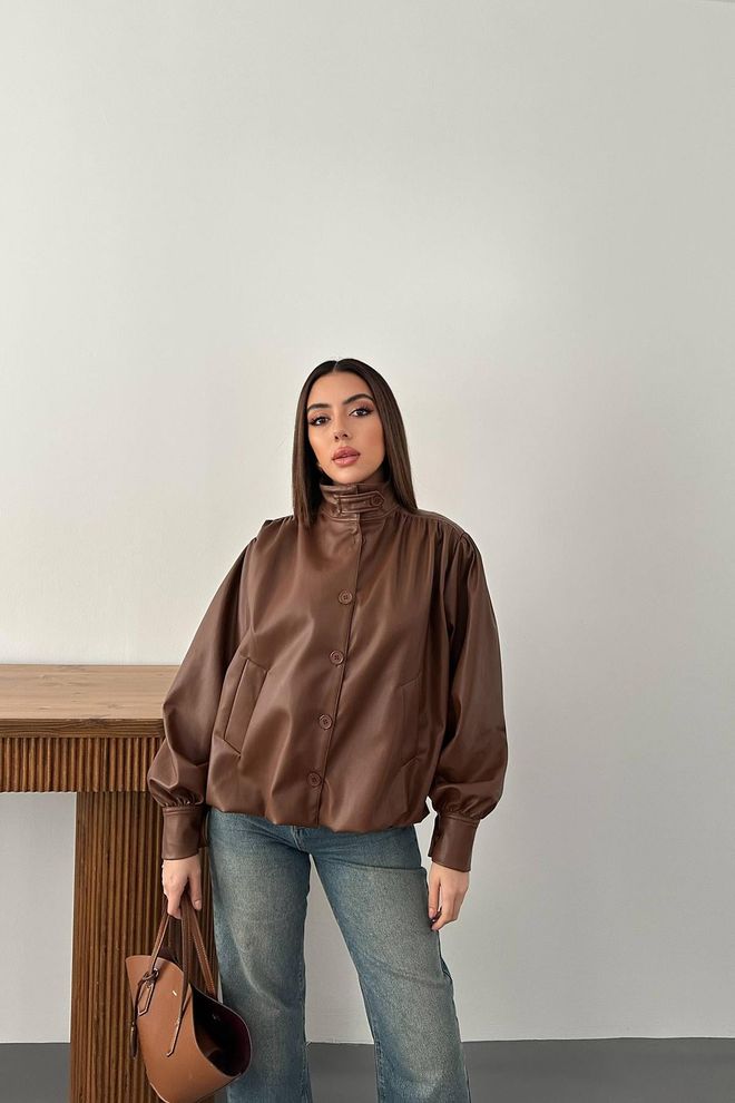 Elisa Bruin Casual Elegant Shacket Jas Groothandel Kleding Casual