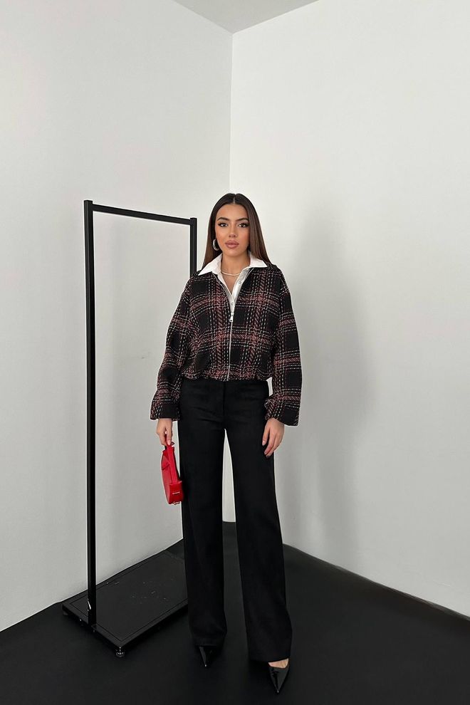 Elisa Black Oversized Checkered Shacket Jacket Wholesale Clothing Lounge