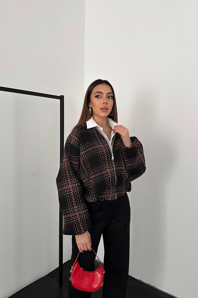 Elisa Black Oversized Checkered Shacket Jacket Wholesale Clothing 1