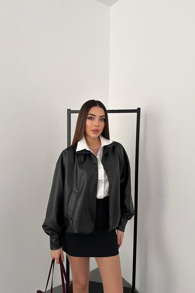 Elisa Zwarte Casual Elegante Oversized Shacket Jas Groothandel Kleding Casual