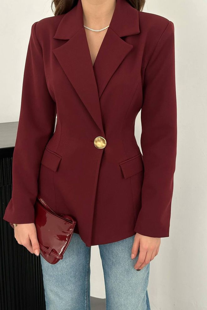 Elisa Claret Red Jacket Single Breasted Blazer Wholesale Clothing Vintage