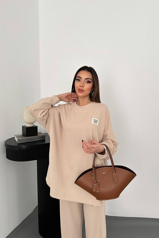 Elisa Beige Casual Modest Elegant Set Wholesale Clothing Lounge