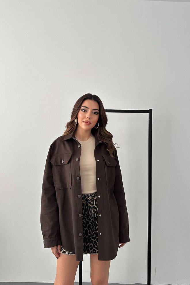 Elisa Brown Oversized Fit Casual Long Sleeve Shirt Wholesale Clothing Casual