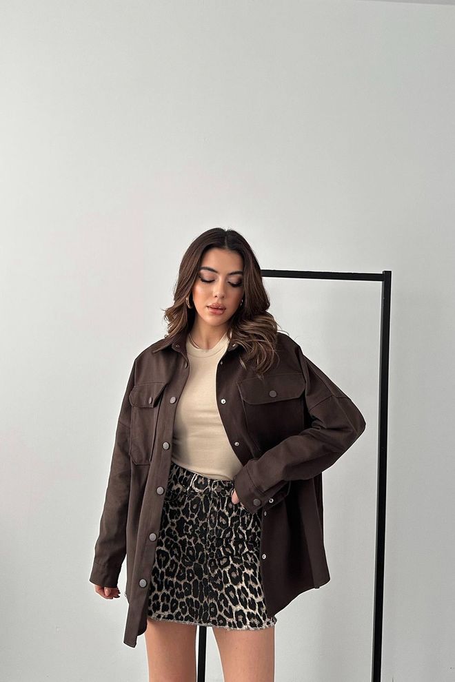 Elisa Brown Oversized Fit Casual Long Sleeve Shirt Wholesale Clothing 1