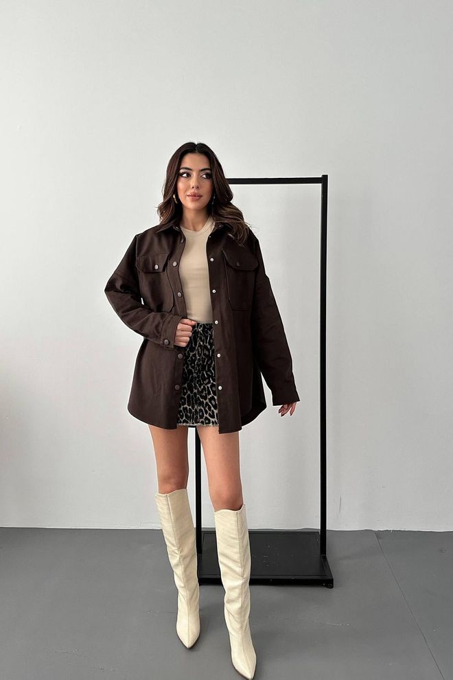 Elisa Brown Oversized Fit Casual Long Sleeve Shirt Wholesale Clothing Lounge