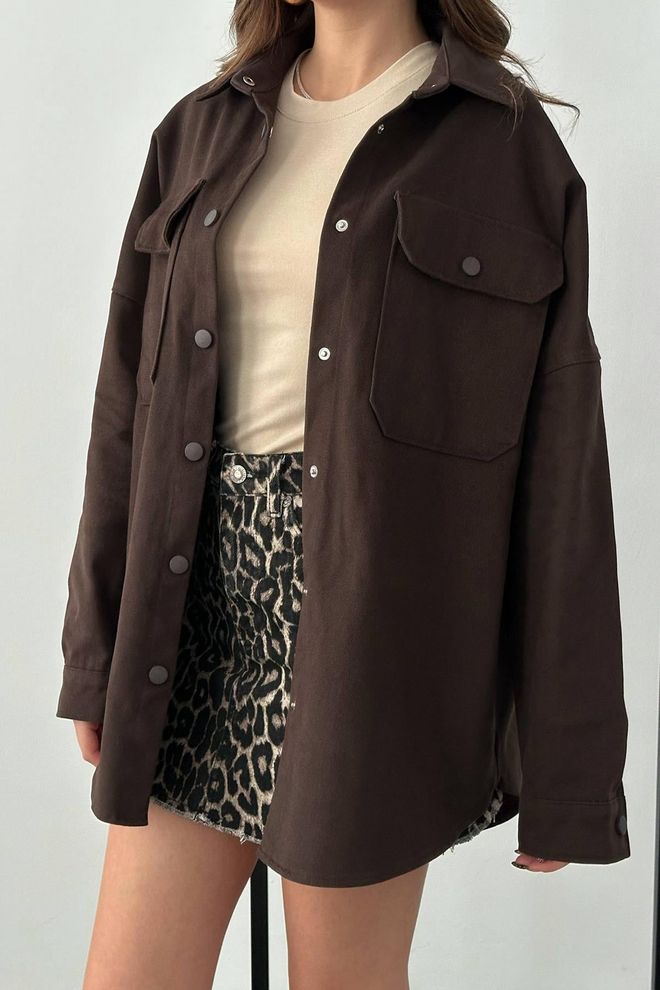 Elisa Brown Oversized Fit Casual Long Sleeve Shirt Wholesale Clothing Vintage