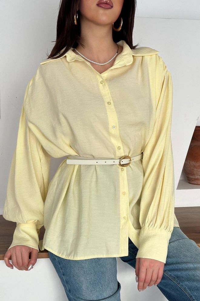 Elisa Yellow Shirt With Notched Neck And Buttoned Closure Wholesale Clothing Work
