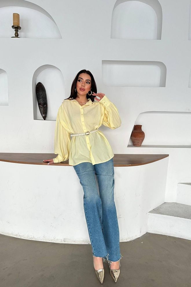Elisa Yellow Shirt With Notched Neck And Buttoned Closure Wholesale Clothing 1